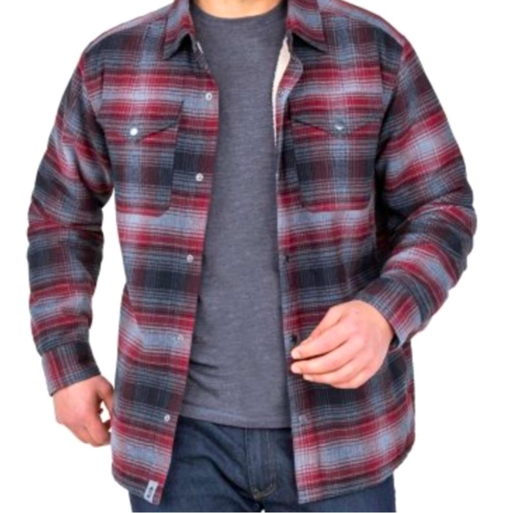 Eddie Bauer Red and Black Plaid Button-Up Shirt Jacket